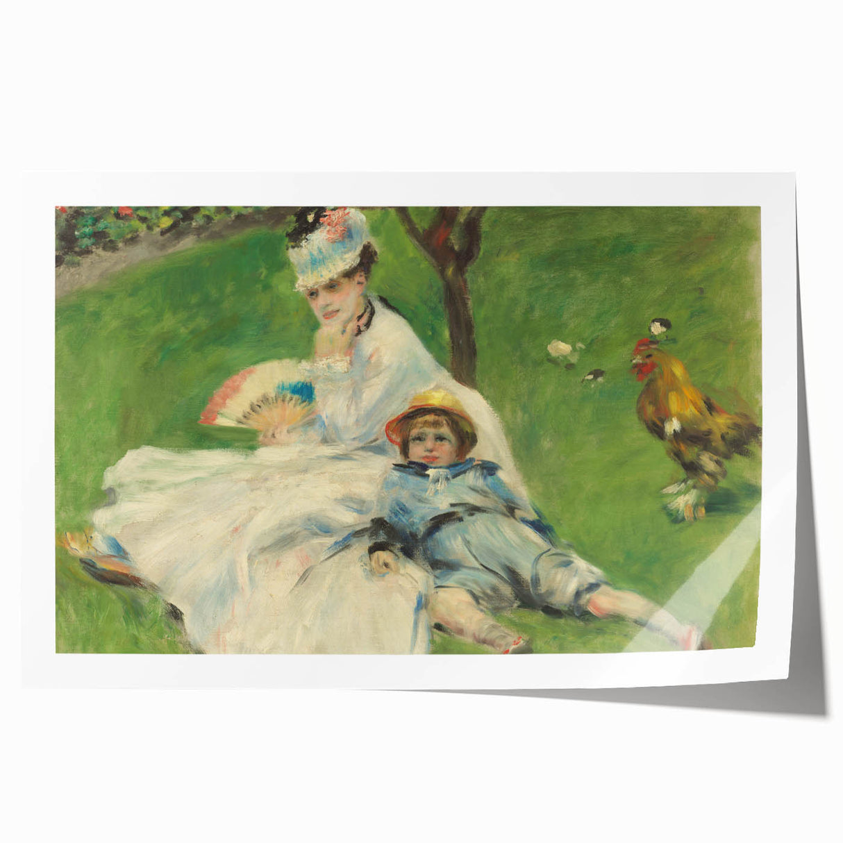 Rolled print of Claude Monet's floral painting in muted greens and blues, suitable for art wall dining room or bathroom.