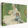 Side view of a Claude Monet impressionist-style stretched canvas depicting a tranquil garden, ideal for kitchen wall art.