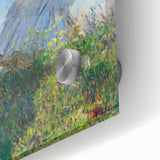 Large abstract acrylic print of Monet-inspired lilies in pastel shades, ideal for dining room art.