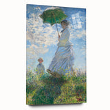 Acrylic print of Claude Monet's water lilies in soft blue and green tones, suitable for bedroom or dining room art.