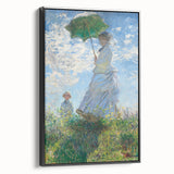 Black and white framed canvas of a Claude Monet landscape painting in vintage poster style, ideal for bedroom wall art.