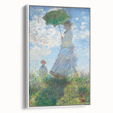 Vintage poster art of a Claude Monet painting on framed canvas, featuring colorful lily pads, ideal for living room decor.