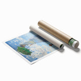Extra large rolled print of a Claude Monet floral painting in soft pastel hues, ideal for classy bathroom wall art.