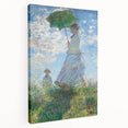 Side view of a Claude Monet inspired stretched canvas featuring vibrant water lily designs, ideal for kitchen wall art.