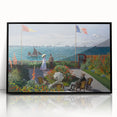 Large abstract wall art depicting a Claude Monet-inspired scene in muted watercolor tones on a framed acrylic.