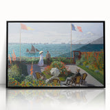 Large abstract wall art depicting a Claude Monet-inspired scene in muted watercolor tones on a framed acrylic.