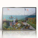 Mid-century modernist art featuring Claude Monet's impressionist style in a silver-framed acrylic.
