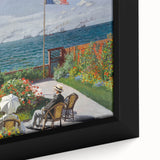 Close-up of a textured, extra large framed canvas featuring a colorful, impressionist-style scene.