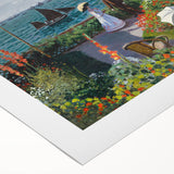 Art deco poster featuring a Claude Monet design in soft pastel shades on rolled canvas, ideal for dining room wall art.