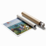 Extra large rolled print of Claude Monet's floral artwork in muted pastel shades.