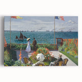 Black and white print of Claude Monet's artwork on stretched canvas, ideal for kitchen wall art.