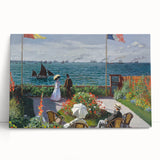 Black and white impressionist-style Monet painting on stretched canvas, ideal for kitchen wall art.