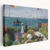 Side view of a Claude Monet-inspired stretched canvas featuring soft pastel water lilies, ideal for kitchen wall art.