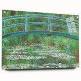 Side view of a Claude Monet-inspired large abstract wall art on acrylic glass, featuring soft blue and green hues.