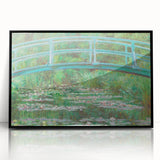 Large abstract wall art featuring a Claude Monet-inspired design in vibrant blue and green tones on a framed acrylic.