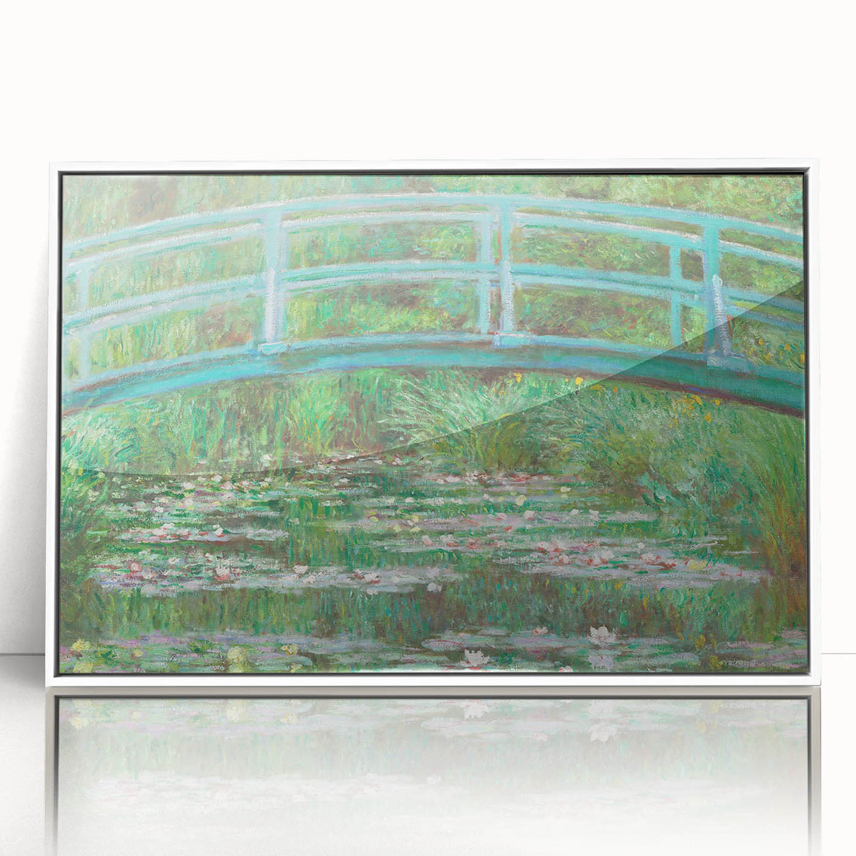 Framed acrylic print of Claude Monet's impressionist artwork, featuring soft pastel colors.