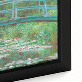 Close-up of a textured, extra large framed canvas featuring a colorful, impressionist painting of a garden.