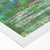 Art Deco poster featuring a Claude Monet garden scene on rolled canvas, using soft pastel shades.