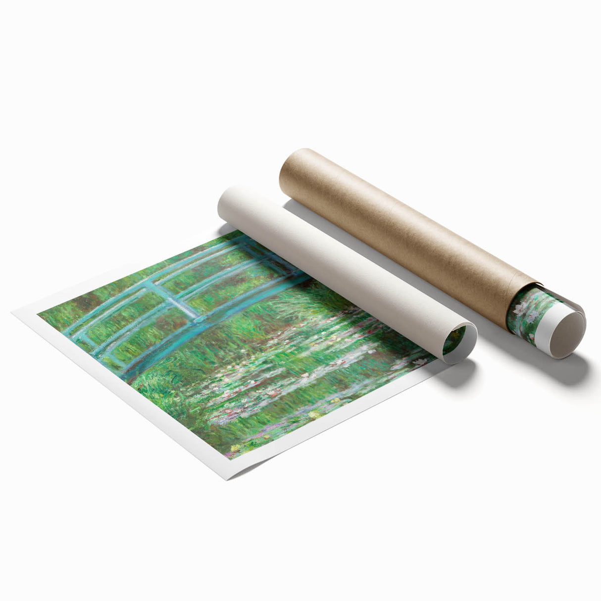 Extra large rolled print featuring a Claude Monet floral design in soft pastel shades.