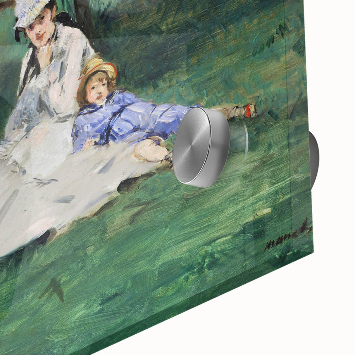 Large abstract wall art by Claude Monet, featuring soft water lilies in pastel shades on acrylic glass.