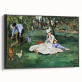 Black and white framed canvas of a Claude Monet landscape painting, ideal for bedroom wall art.
