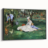 Black and white framed canvas of a Claude Monet landscape painting, ideal for bedroom wall art.