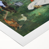 Art deco poster featuring a Claude Monet-inspired lily pond scene on rolled canvas, suitable for dining room wall art.