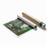 Extra large rolled print of Claude Monet's floral artwork in pastel colors, ideal for classy bathroom wall art.