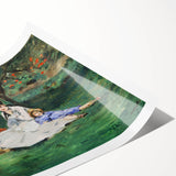 Extra large wall art featuring Claude Monet-inspired line art flowers in soft pastel shades, printed on rolled canvas.