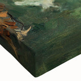 Black and white close-up of a Claude Monet landscape painting on large stretched canvas, ideal for bedroom wall art.