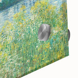 Large abstract wall art print featuring a Claude Monet-inspired design in muted pastel shades, acrylic glass.
