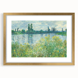 Extra large framed print of an abstract Claude Monet painting with textured brush strokes, in gold frame.