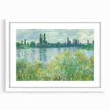 Abstract art print of a Claude Monet painting in soft pastel shades on a white-framed canvas, ideal for dining room decor.