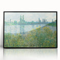 Large abstract wall art featuring a Claude Monet-inspired water lily scene in muted green and blue tones.