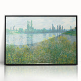 Large abstract wall art featuring a Claude Monet-inspired water lily scene in muted green and blue tones.