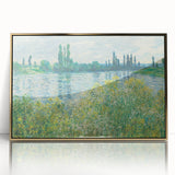 Large art print of Claude Monet's impressionist style, featuring soft pastel hues on acrylic in a gold frame.