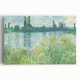Black and white image of Claude Monet's artwork on stretched canvas, ideal for kitchen wall art.