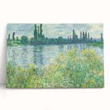 Black and white print of Claude Monet's impressionistic artwork on a large stretched canvas, ideal for kitchen wall art.
