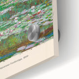 Large abstract wall art by Claude Monet in mid-century modernist style on acrylic, featuring soft blue and green hues.