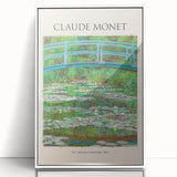 Art deco poster featuring a Claude Monet-inspired landscape, with soft pastel colors on acrylic, framed in white.