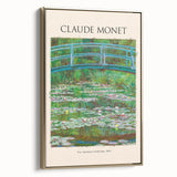 Framed canvas featuring a Claude Monet landscape painting in soft pastel tones, ideal for bedroom wall art.