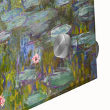 Large abstract wall art by Claude Monet in muted blue and green tones on acrylic glass.