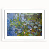 Abstract art print of a Claude Monet-inspired scene in pastel shades on a white framed canvas.