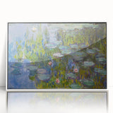 Acrylic print of Claude Monet's impressionist painting in soft pastel hues, framed in white.