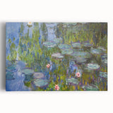 Black and white print of Claude Monet's artwork on stretched canvas, featuring a serene landscape, ideal for kitchen art.