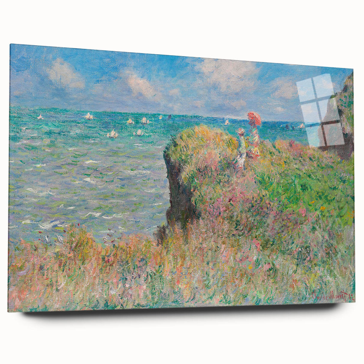 Acrylic print of a Claude Monet impressionist painting, featuring soft pastel colors, ideal for bedroom or dining room art.