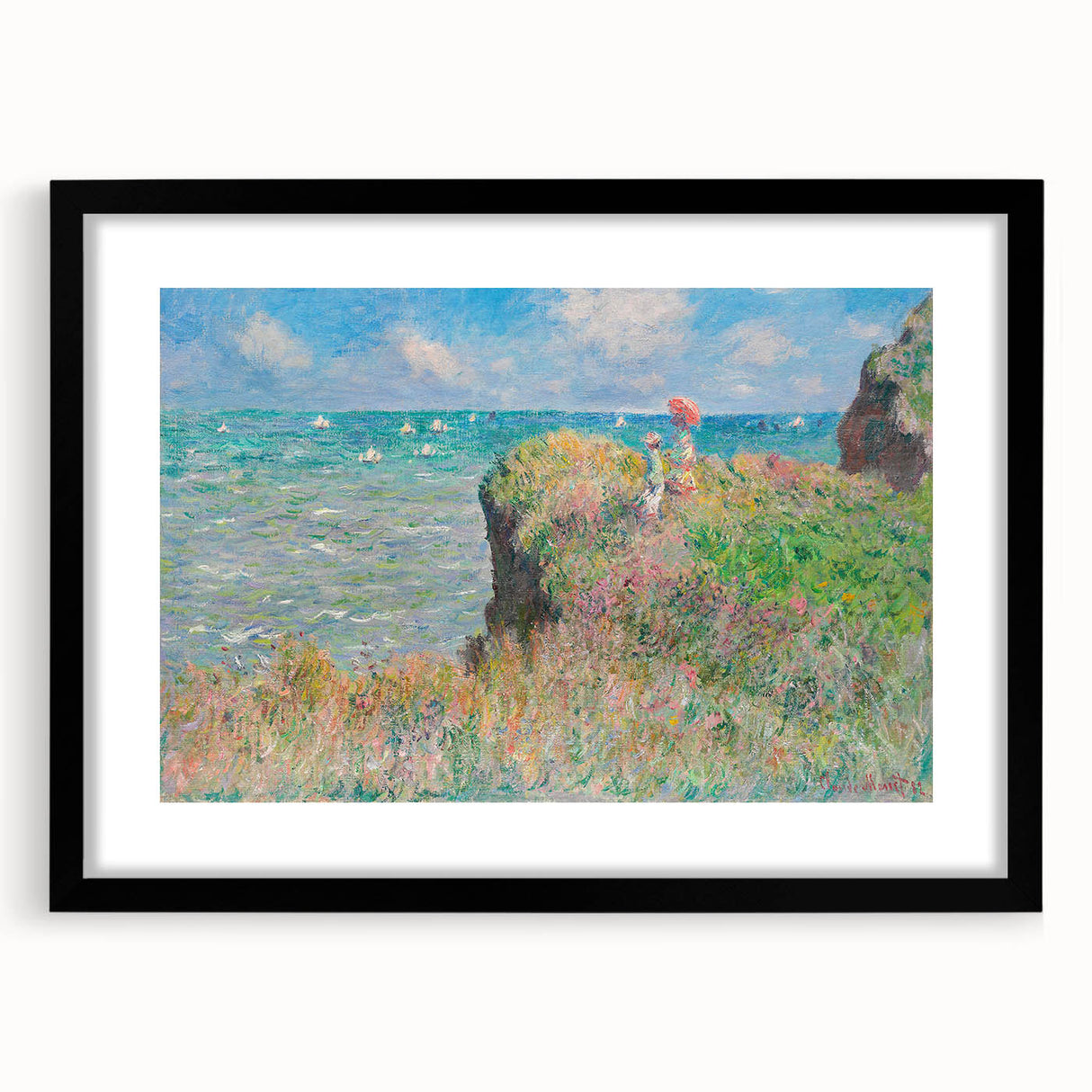 Extra large, textured abstract art print of colorful, swirling patterns on a black framed canvas.