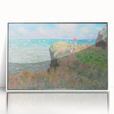 Acrylic print of Claude Monet's impressionist painting, featuring soft blue and green hues.