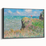 Black and white framed canvas of Claude Monet landscape art, ideal for bedroom decor.