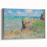 Framed canvas of Claude Monet landscape painting with colorful foliage and a silver frame, ideal for vintage decor.